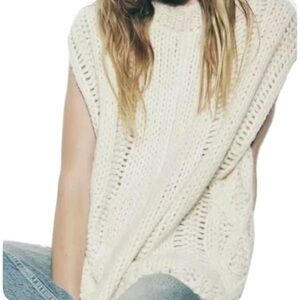 Zara Women's Chunky Cream Knit Sweater Vest -NWOT